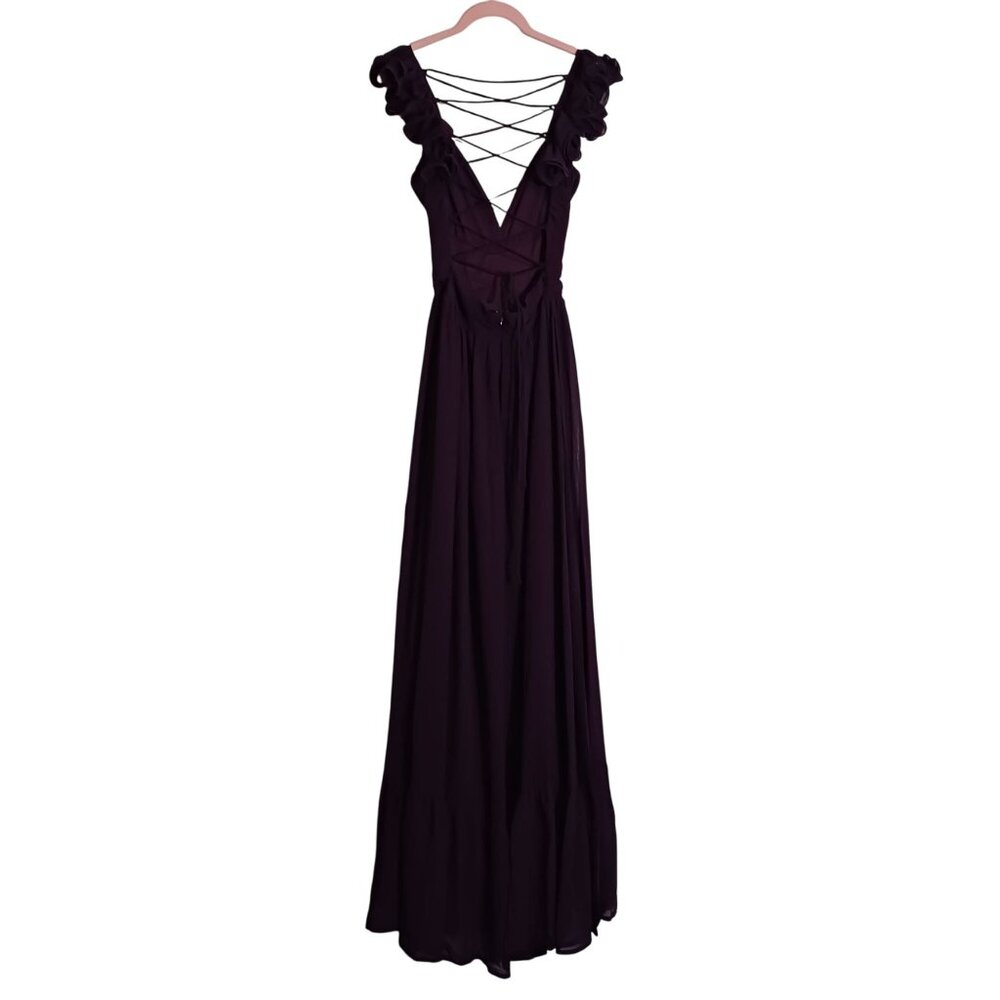 NEW Lulus Soiree Celebration Purple Ruffled Lace-Up Maxi Dress, Size XS - Picture 6 of 16